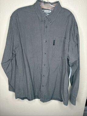 Columbia Sportswear Men's Gray & White Check Button Down 100% Cotton Shirt Long